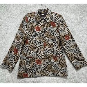 David Paul Top Womens Medium Multicolor Leopard Print Long Sleeves Full‎ Zip
